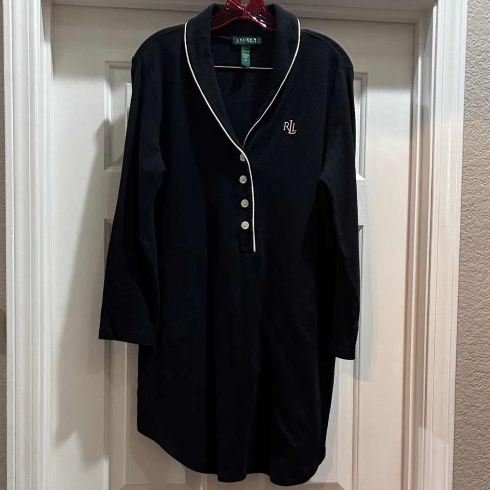 Ralph Lauren Black Long Sleeve Night Shirt with White Accents